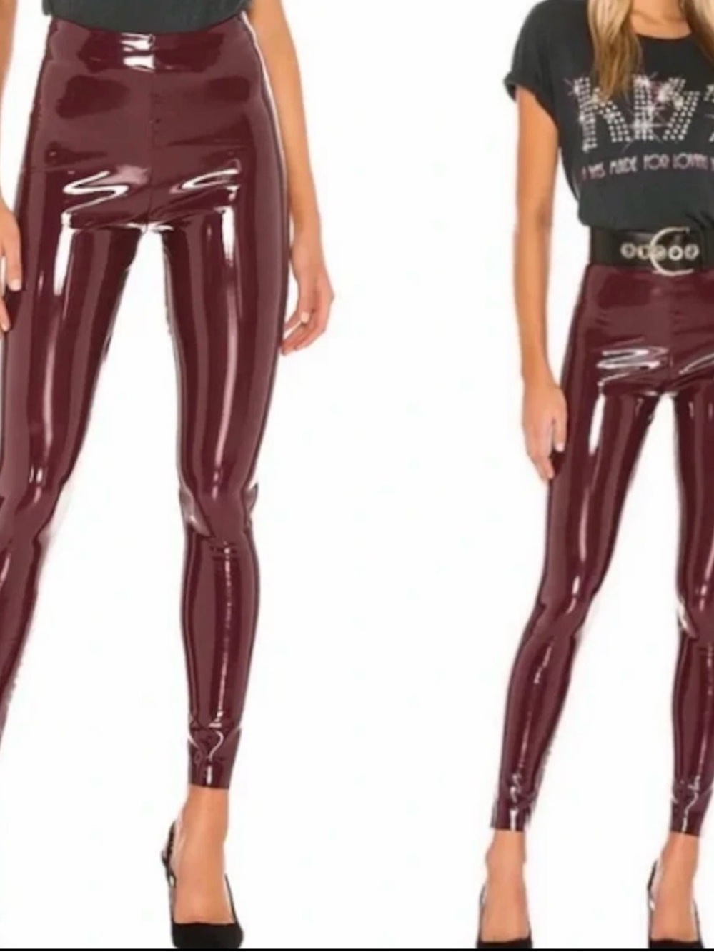 COMMANDO Faux Patent Leather Leggings Pants Control Top Burgundy  Ruby Size S